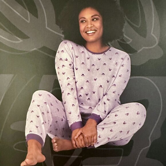 New Disney Minnie Mouse 2 Piece Pajama Set Women's Size XXL Purple Jogger Lounge - Picture 1 of 10